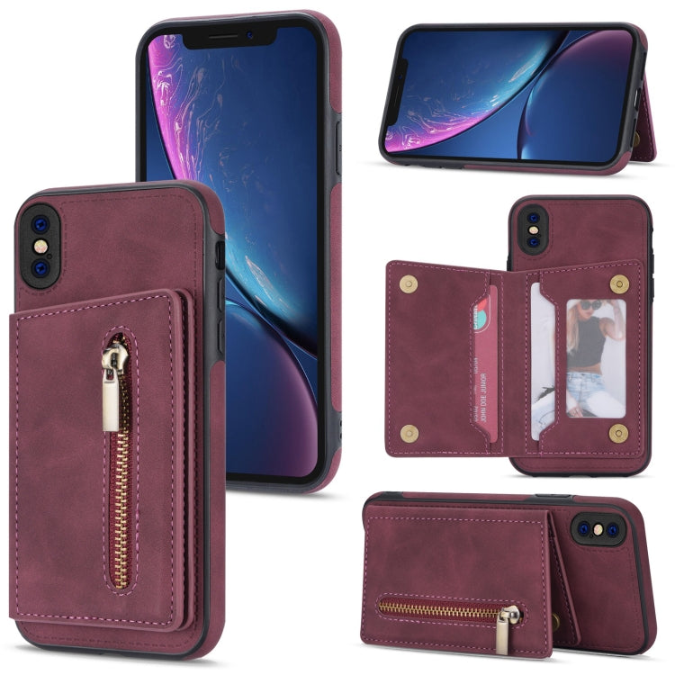 Zipper Card Holder Phone Case – Card Slot, For iPhone 11 Pro Max, For iPhone X / XS, For iPhone XR, For iPhone XS Max For iPhone X XS Wine Red
