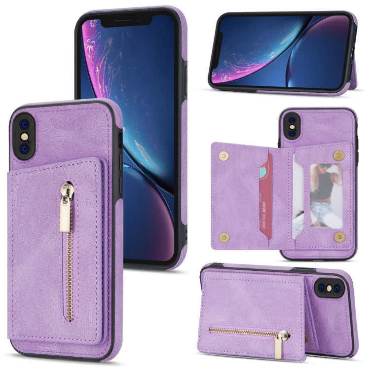 Zipper Card Holder Phone Case – Card Slot, For iPhone 11 Pro Max, For iPhone X / XS, For iPhone XR, For iPhone XS Max For iPhone X XS Purple