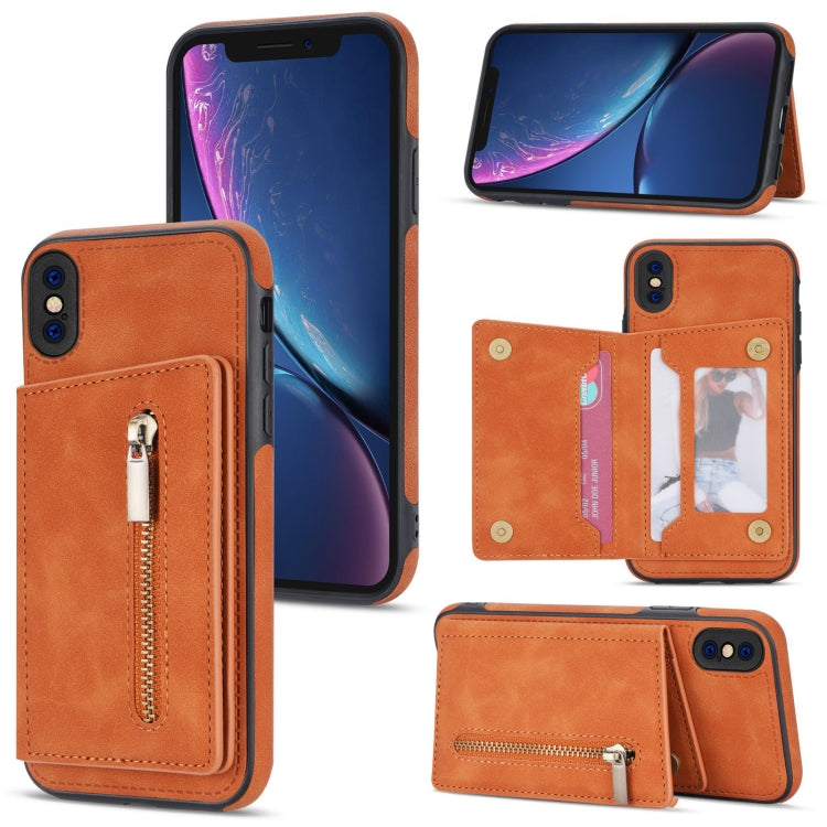 Zipper Card Holder Phone Case – Card Slot, For iPhone 11 Pro Max, For iPhone X / XS, For iPhone XR, For iPhone XS Max For iPhone X XS Brown