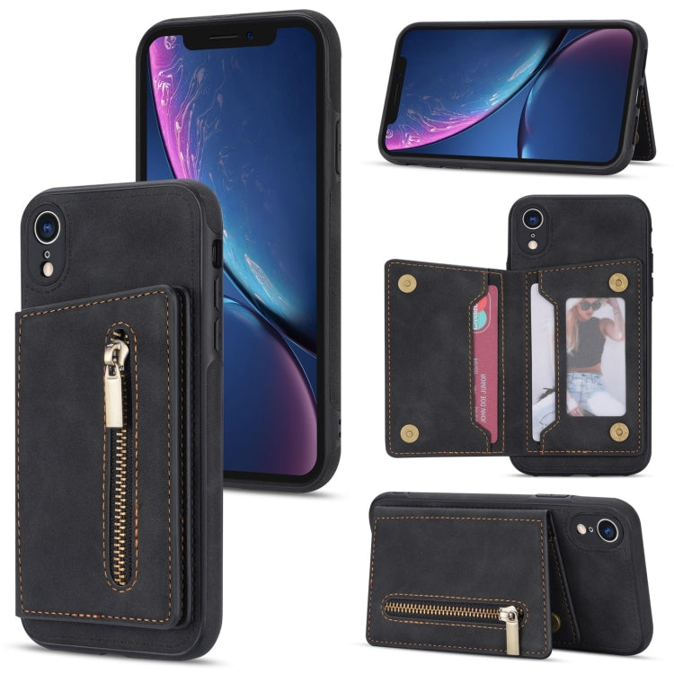 Zipper Card Holder Phone Case – Card Slot, For iPhone 11 Pro Max, For iPhone X / XS, For iPhone XR, For iPhone XS Max For iPhone XR Black