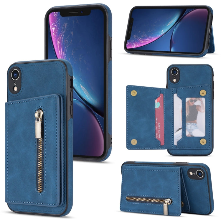 Zipper Card Holder Phone Case – Card Slot, For iPhone 11 Pro Max, For iPhone X / XS, For iPhone XR, For iPhone XS Max For iPhone XR Blue