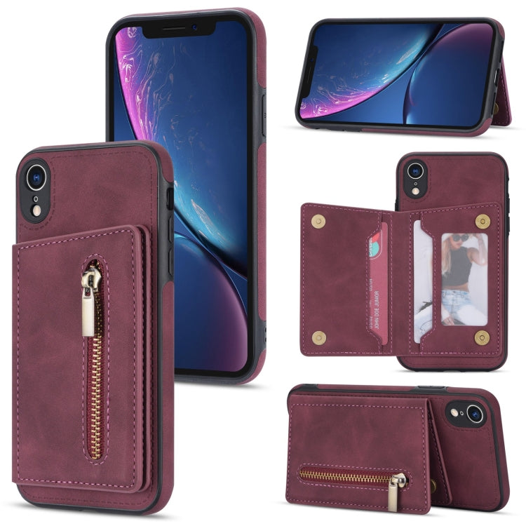 Zipper Card Holder Phone Case – Card Slot, For iPhone 11 Pro Max, For iPhone X / XS, For iPhone XR, For iPhone XS Max For iPhone XR Wine Red