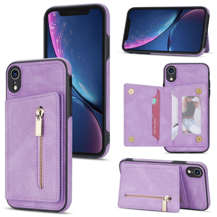 Zipper Card Holder Phone Case – Card Slot, For iPhone 11 Pro Max, For iPhone X / XS, For iPhone XR, For iPhone XS Max For iPhone XR Purple