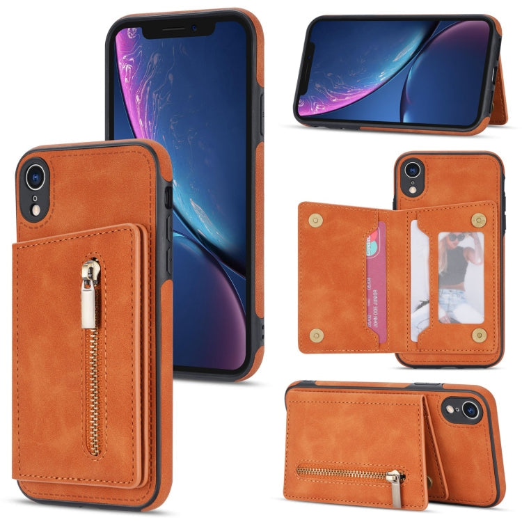Zipper Card Holder Phone Case – Card Slot, For iPhone 11 Pro Max, For iPhone X / XS, For iPhone XR, For iPhone XS Max For iPhone XR Brown