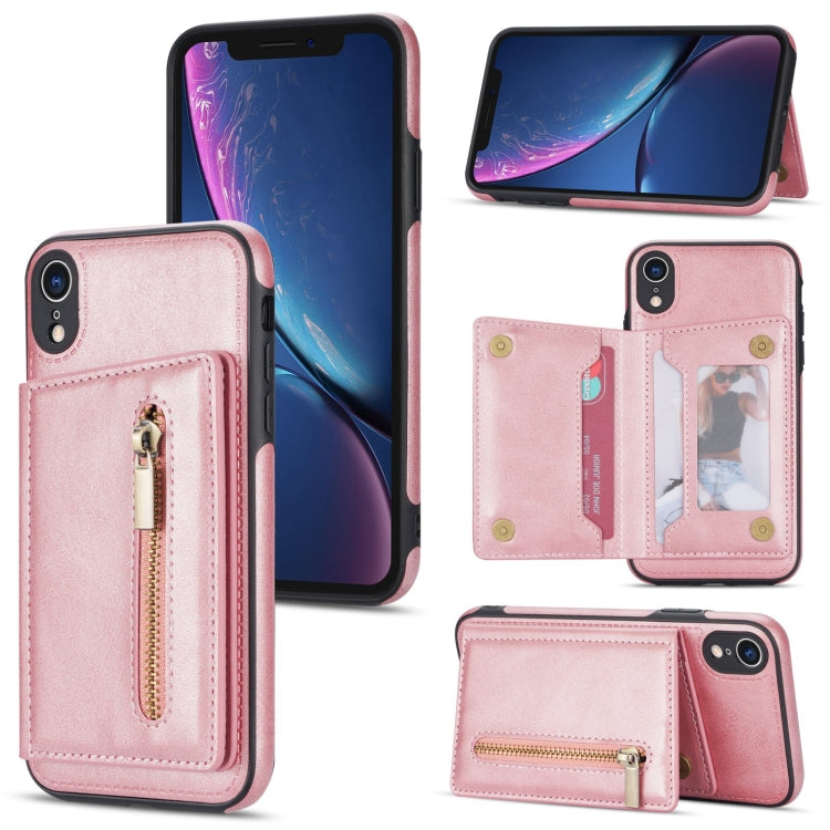 Zipper Card Holder Phone Case – Card Slot, For iPhone 11 Pro Max, For iPhone X / XS, For iPhone XR, For iPhone XS Max For iPhone XR Rose Gold