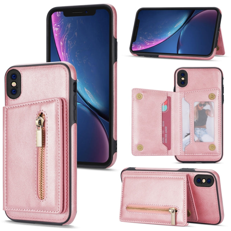 Zipper Card Holder Phone Case – Card Slot, For iPhone 11 Pro Max, For iPhone X / XS, For iPhone XR, For iPhone XS Max For iPhone XS Max Rose Gold