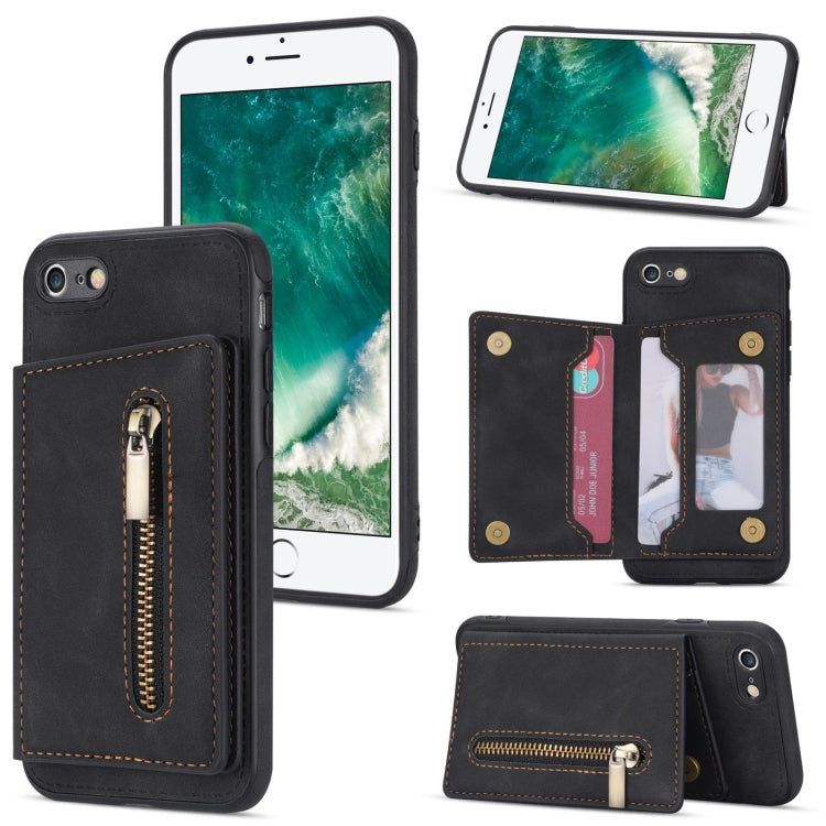Zipper Card Holder Phone Case, For iPhone SE 2022 / 2020 / 8 / 7, For iPhone 8 Plus / 7 Plus, For iPhone 12 Pro, For iPhone 12 mini For iPhone SE 2022 2020 8 7 Black
