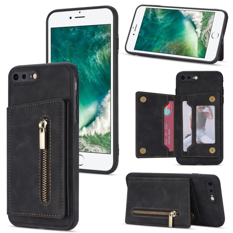 Zipper Card Holder Phone Case – Card Slot, For iPhone SE 2022 / 2020 / 8 / 7, For iPhone 8 Plus / 7 Plus, For iPhone 12 Pro, For iPhone 12 mini For iPhone 8 Plus 7 Plus Black