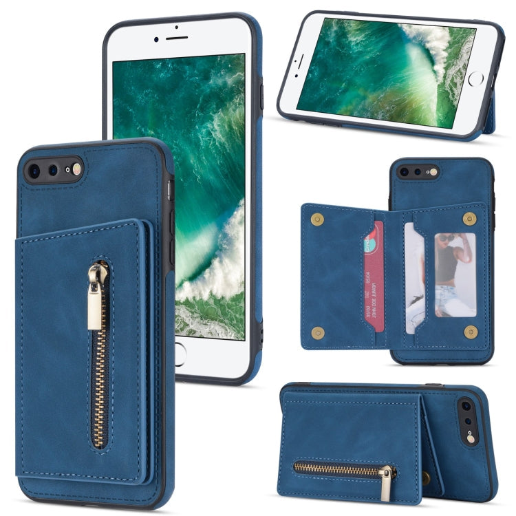 Zipper Card Holder Phone Case – Card Slot, For iPhone SE 2022 / 2020 / 8 / 7, For iPhone 8 Plus / 7 Plus, For iPhone 12 Pro, For iPhone 12 mini For iPhone 8 Plus 7 Plus Blue