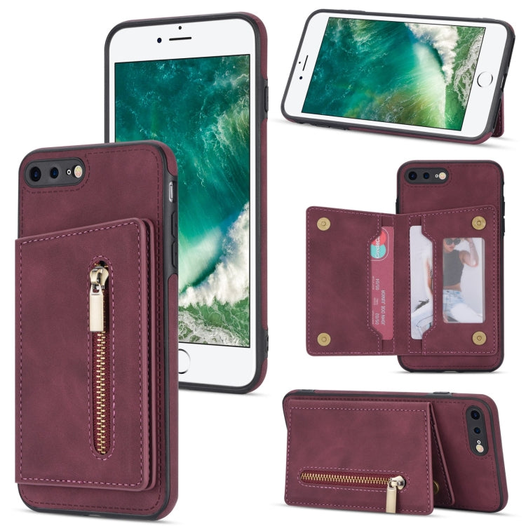 Zipper Card Holder Phone Case – Card Slot, For iPhone SE 2022 / 2020 / 8 / 7, For iPhone 8 Plus / 7 Plus, For iPhone 12 Pro, For iPhone 12 mini For iPhone 8 Plus 7 Plus Wine Red