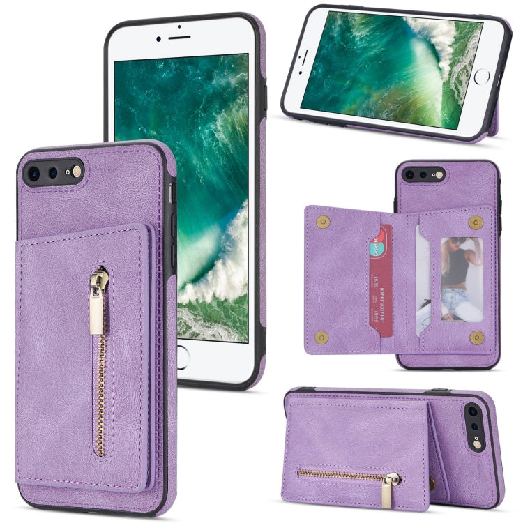 Zipper Card Holder Phone Case – Card Slot, For iPhone SE 2022 / 2020 / 8 / 7, For iPhone 8 Plus / 7 Plus, For iPhone 12 Pro, For iPhone 12 mini For iPhone 8 Plus 7 Plus Purple