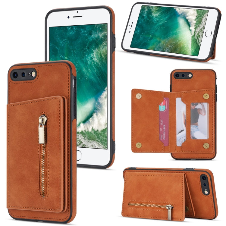 Zipper Card Holder Phone Case – Card Slot, For iPhone SE 2022 / 2020 / 8 / 7, For iPhone 8 Plus / 7 Plus, For iPhone 12 Pro, For iPhone 12 mini For iPhone 8 Plus 7 Plus Brown
