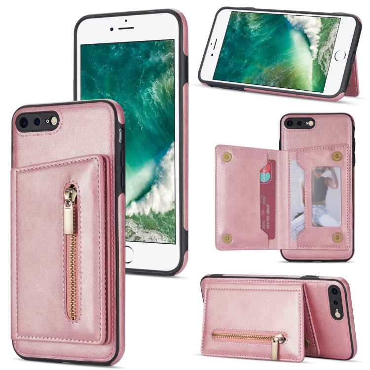 Zipper Card Holder Phone Case – Card Slot, For iPhone SE 2022 / 2020 / 8 / 7, For iPhone 8 Plus / 7 Plus, For iPhone 12 Pro, For iPhone 12 mini For iPhone 8 Plus 7 Plus Rose Gold