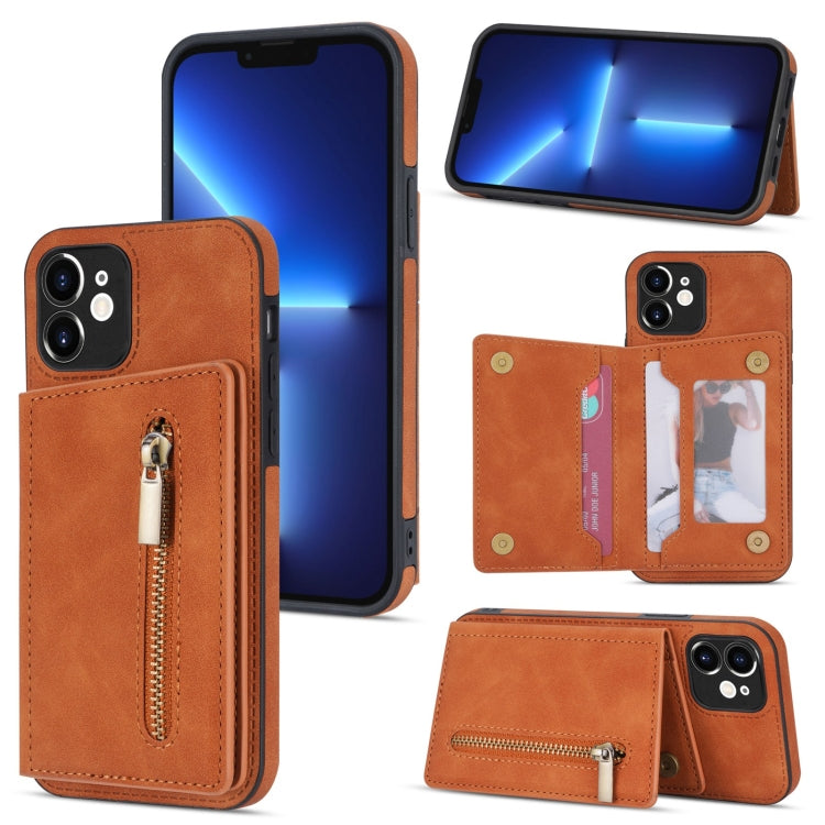 Zipper Card Holder Phone Case – Card Slot, For iPhone SE 2022 / 2020 / 8 / 7, For iPhone 8 Plus / 7 Plus, For iPhone 12 Pro, For iPhone 12 mini For iPhone 12 mini Brown