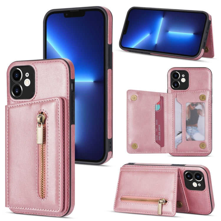Zipper Card Holder Phone Case – Card Slot, For iPhone SE 2022 / 2020 / 8 / 7, For iPhone 8 Plus / 7 Plus, For iPhone 12 Pro, For iPhone 12 mini For iPhone 12 mini Rose Gold