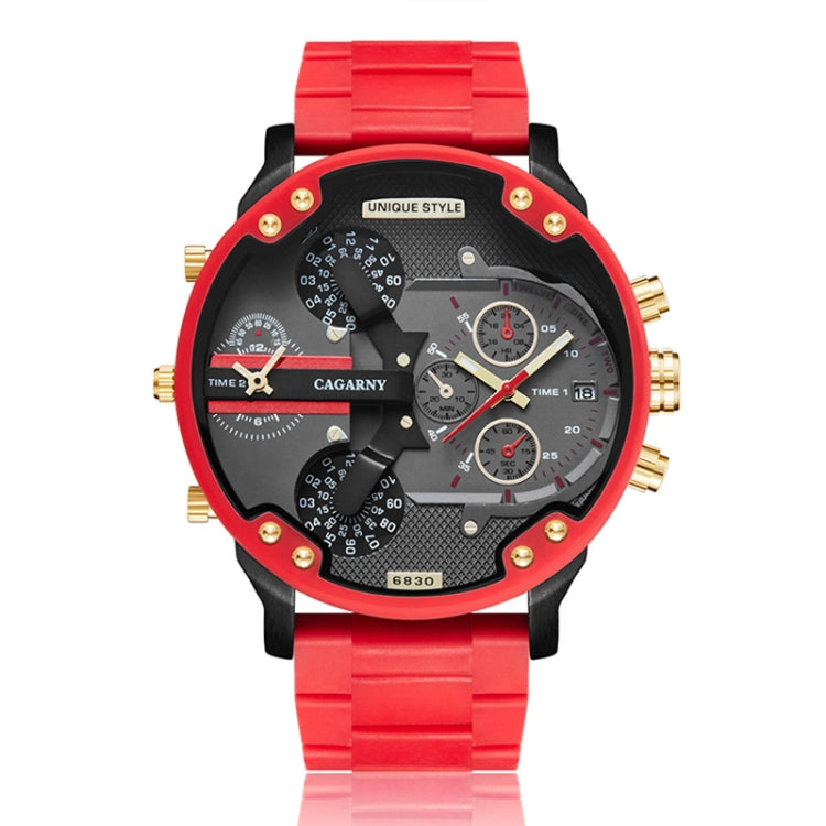 CAGARNY 6830 Quartz Dual Movement Rubberized Steel Band Watch For Men, CAGARNY 6830 Steel Band Watch (Red) CAGARNY 6830 Steel Band Watch (Red)