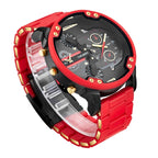 CAGARNY 6830 Quartz Dual Movement Rubberized Steel Band Watch For Men, CAGARNY 6830 Steel Band Watch (Red)