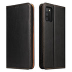 Fierre Shann PU Genuine Leather Texture Leather Phone Case, For Samsung Galaxy A02s, For Samsung Galaxy A13 5G, For Samsung Galaxy A33 5G, For Samsung Galaxy A53 5G, For Samsung Galaxy A73 5G, For Samsung Galaxy S21 FE 5G For Samsung Galaxy A02s Black
