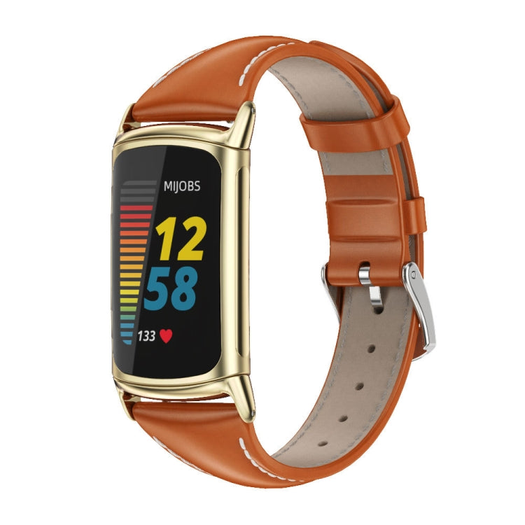 Watch Band – Leather (Fitbit Charge5) For Fitbit Charge5 Orange+Gold