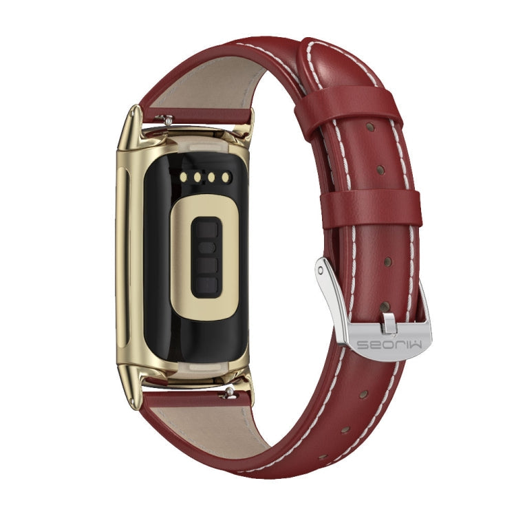Watch Band – Leather (Fitbit Charge5) For Fitbit Charge5 Red+Gold