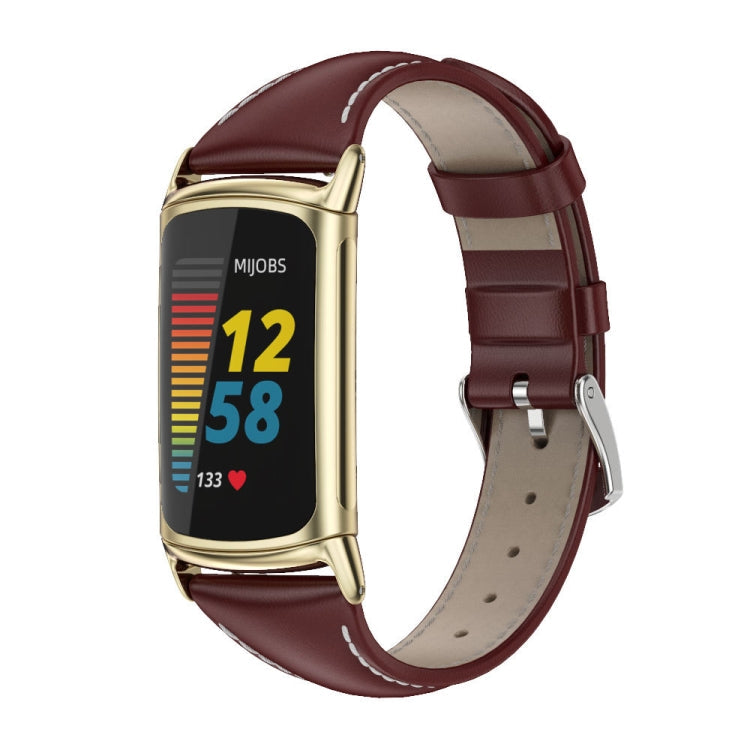Watch Band – Leather (Fitbit Charge5) For Fitbit Charge5 Wine Red+Gold