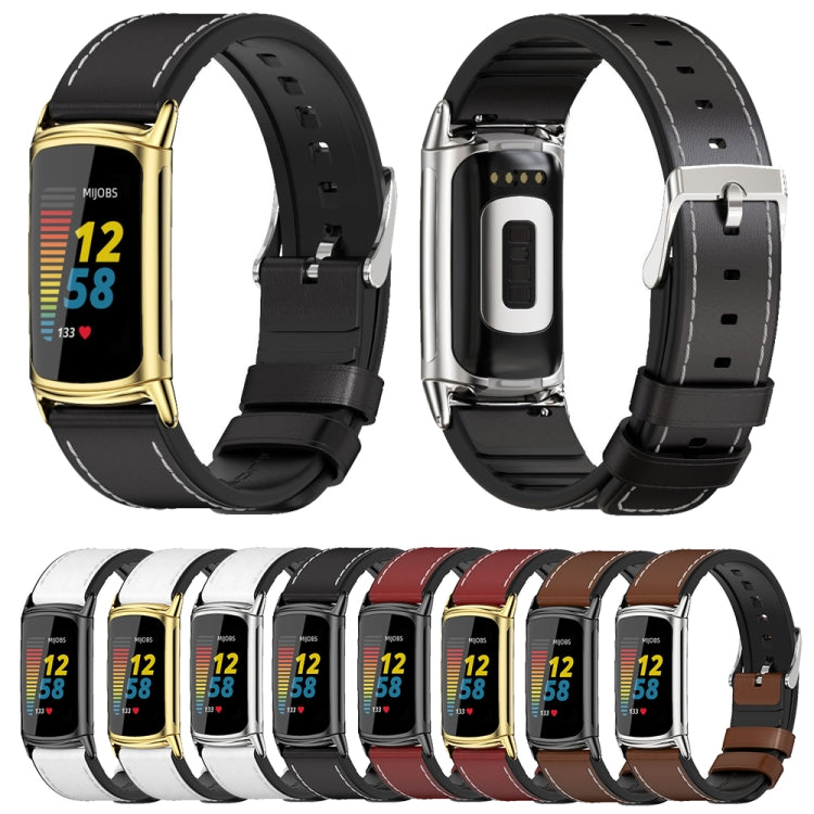 Mijobs TPU + Leather Watch Band, For Fitbit Charge5