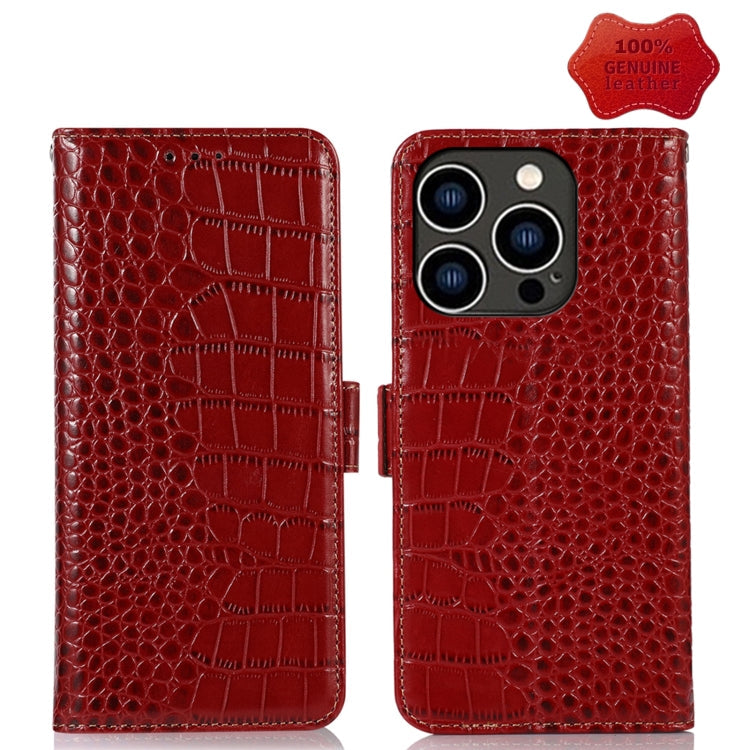 Crocodile Top Layer Cowhide Leather Phone Case – Card Slot, Leather, TPU, For iPhone 14 Plus, For iPhone 14 Pro Max, For iPhone 14 Pro, For iPhone 14 For iPhone 14 Pro Red