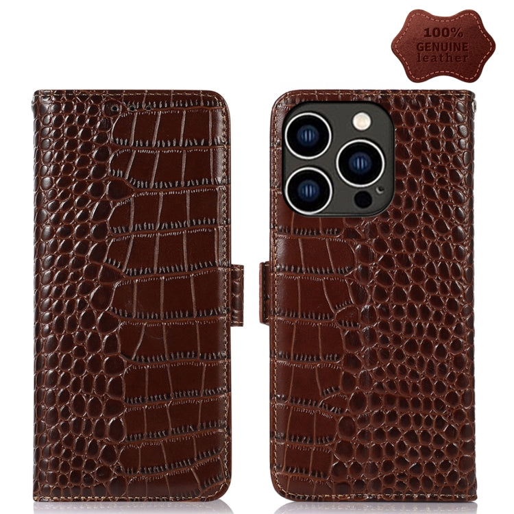 Crocodile Top Layer Cowhide Leather Phone Case – Card Slot, Leather, TPU, For iPhone 14 Plus, For iPhone 14 Pro Max, For iPhone 14 Pro, For iPhone 14 For iPhone 14 Pro Brown