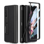 GKK Magnetic Hinge Plain Leather Phone Flip Case with Pen Box, For Samsung Galaxy Z Fold3 5G For Samsung Galaxy Z Fold3 5G Black