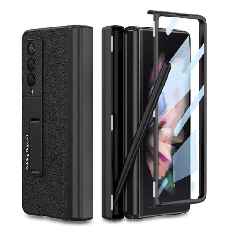 GKK Magnetic Hinge Plain Leather Phone Flip Case with Pen Box, For Samsung Galaxy Z Fold3 5G For Samsung Galaxy Z Fold3 5G Black