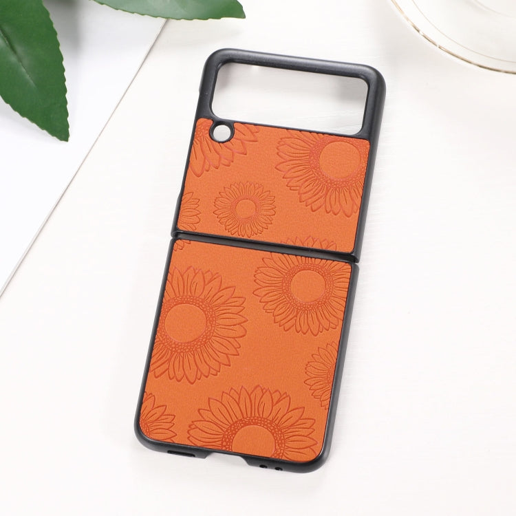Sunflower Pattern PU+TPU+PC Shockproof Phone Case, For Samsung Galaxy Z Flip3 5G, For Samsung Galaxy Z Fold3 5G For Samsung Galaxy Z Flip3 5G Orange