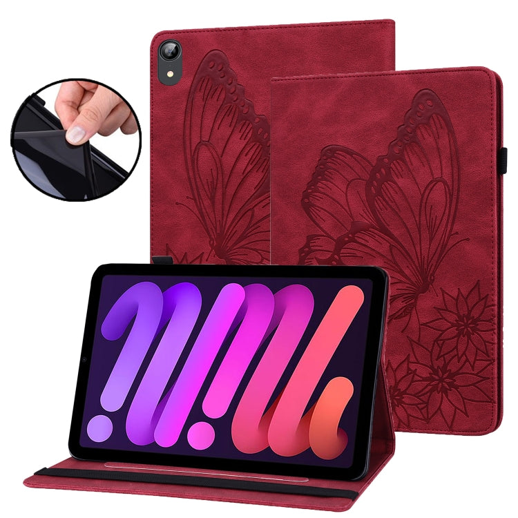 Big Butterfly Embossed Smart Leather Tablet Case – Card Slot, Leather, For iPad 10.2 2020 / Air 2019, For iPad Air 2 / 9.7 2018&2017, For iPad mini 2024 / mini 6, For iPad mini 2019 / 4 / 3 / 2 / 1 For iPad mini 2024 mini 6 Red