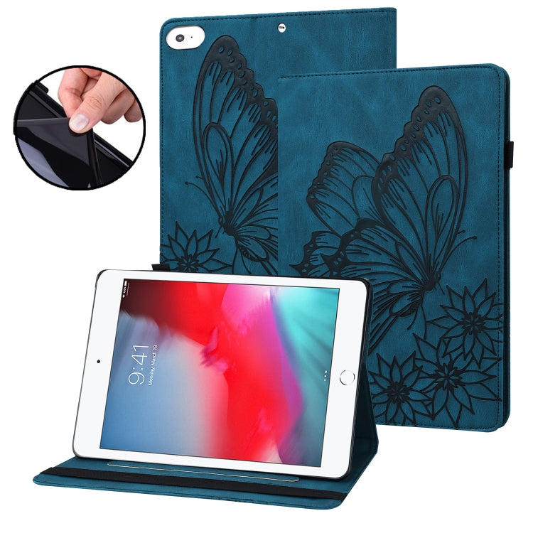 Big Butterfly Embossed Smart Leather Tablet Case – Card Slot, Leather, For iPad 10.2 2020 / Air 2019, For iPad Air 2 / 9.7 2018&2017, For iPad mini 2024 / mini 6, For iPad mini 2019 / 4 / 3 / 2 / 1 For iPad mini 2019 4 3 2 1 Blue