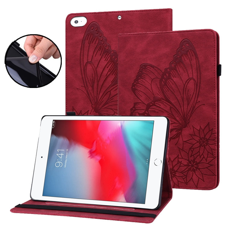 Big Butterfly Embossed Smart Leather Tablet Case – Card Slot, Leather, For iPad 10.2 2020 / Air 2019, For iPad Air 2 / 9.7 2018&2017, For iPad mini 2024 / mini 6, For iPad mini 2019 / 4 / 3 / 2 / 1 For iPad mini 2019 4 3 2 1 Red