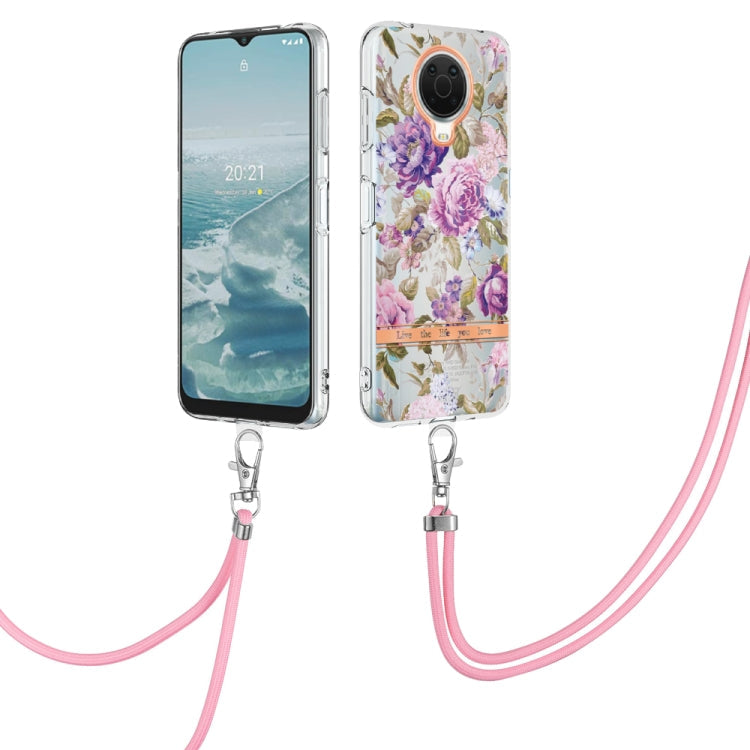 Flowers Series TPU Phone Case with Lanyard – Lanyard, TPU, For Motorola Moto G71 5G, For Motorola Moto G200, For Nokia G20/G10, For Nokia G21/G11 For Nokia G20 G10 Purple Peony