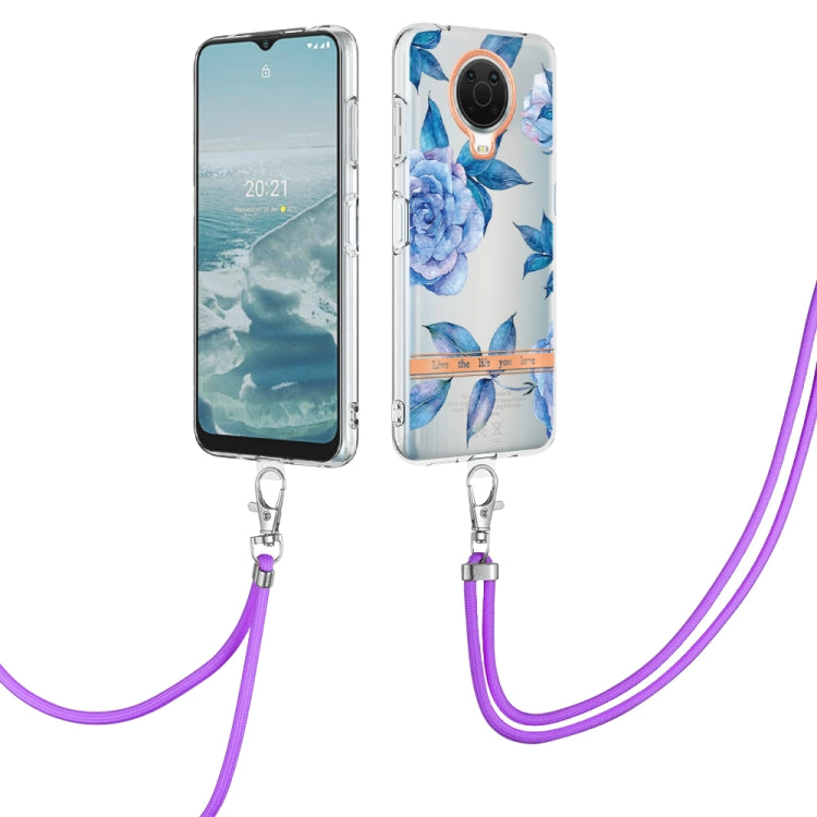 Flowers Series TPU Phone Case with Lanyard – Lanyard, TPU, For Motorola Moto G71 5G, For Motorola Moto G200, For Nokia G20/G10, For Nokia G21/G11 For Nokia G20 G10 Blue Peony
