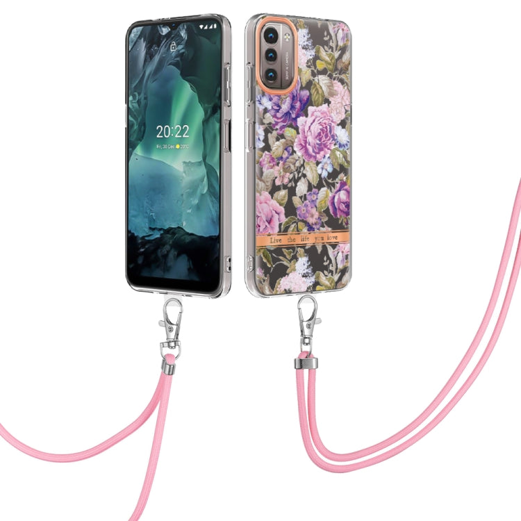 Flowers Series TPU Phone Case with Lanyard – Lanyard, TPU, For Motorola Moto G71 5G, For Motorola Moto G200, For Nokia G20/G10, For Nokia G21/G11 For Nokia G21 G11 Purple Peony