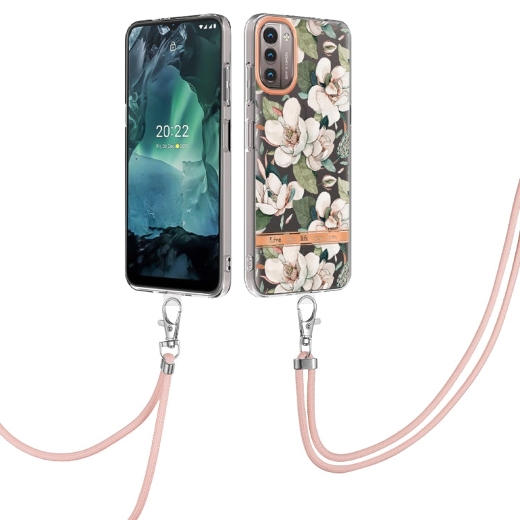 Flowers Series TPU Phone Case with Lanyard – Lanyard, TPU, For Motorola Moto G71 5G, For Motorola Moto G200, For Nokia G20/G10, For Nokia G21/G11 For Nokia G21 G11 Green Gardenia