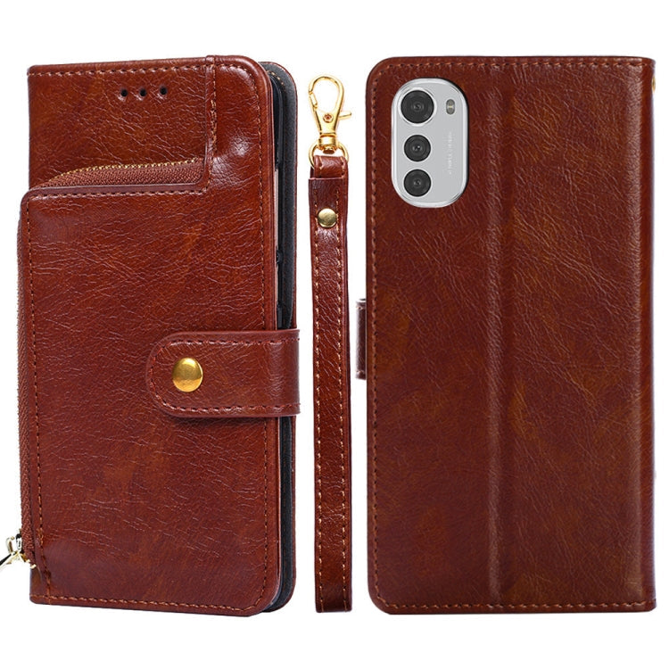 Zipper Bag Leather Phone Case – Card Slot, Leather, TPU, For Motorola Moto E32, For OPPO A36/A76 4G Global, For OPPO A57 5G 2022/Realme Q5i, For Motorola Moto G22, For OPPO A95 5G, For Motorola Moto G52 4G/Moto G82 5G For Motorola Moto E32 Brown