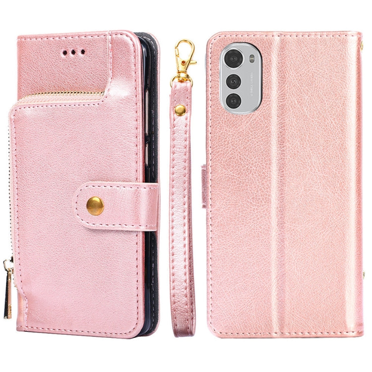 Zipper Bag Leather Phone Case – Card Slot, Leather, TPU, For Motorola Moto E32, For OPPO A36/A76 4G Global, For OPPO A57 5G 2022/Realme Q5i, For Motorola Moto G22, For OPPO A95 5G, For Motorola Moto G52 4G/Moto G82 5G For Motorola Moto E32 Rose Gold