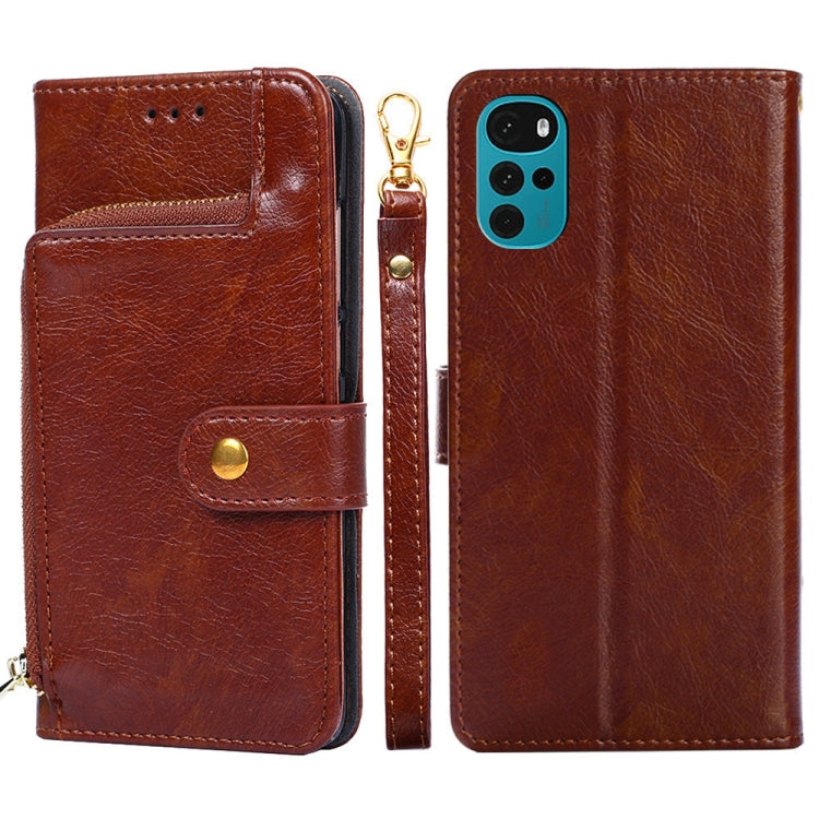 Zipper Bag Leather Phone Case – Card Slot, Leather, TPU, For Motorola Moto E32, For OPPO A36/A76 4G Global, For OPPO A57 5G 2022/Realme Q5i, For Motorola Moto G22, For OPPO A95 5G, For Motorola Moto G52 4G/Moto G82 5G For Motorola Moto G22 Brown