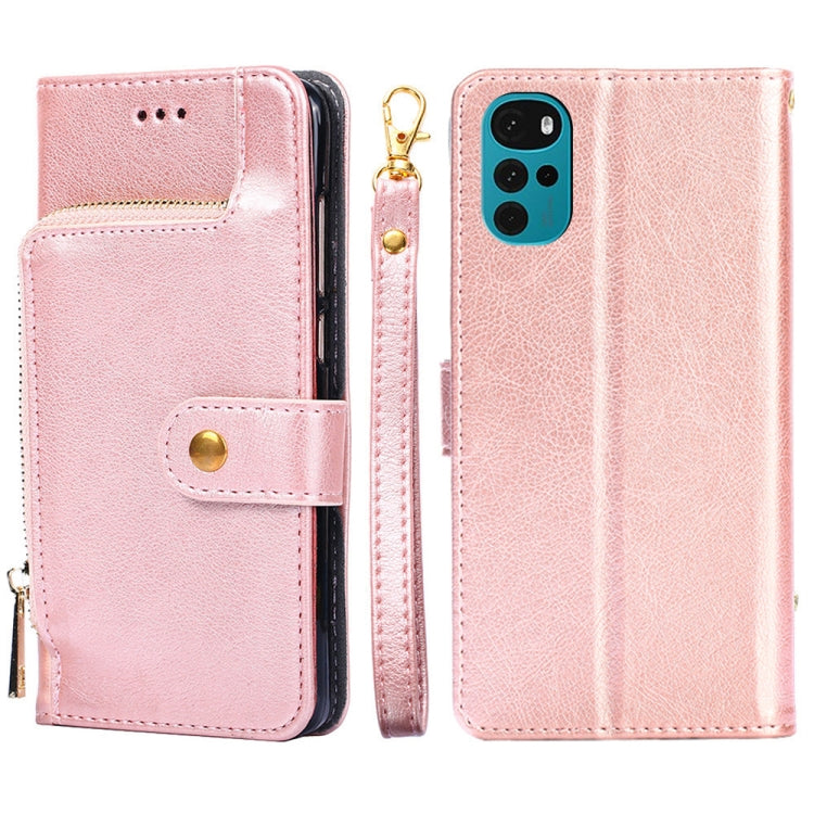Zipper Bag Leather Phone Case – Card Slot, Leather, TPU, For Motorola Moto E32, For OPPO A36/A76 4G Global, For OPPO A57 5G 2022/Realme Q5i, For Motorola Moto G22, For OPPO A95 5G, For Motorola Moto G52 4G/Moto G82 5G For Motorola Moto G22 Rose Gold