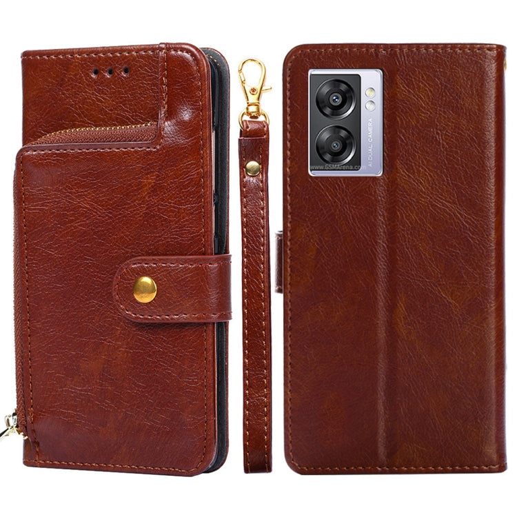 Zipper Bag Leather Phone Case – Card Slot, Leather, TPU, For Motorola Moto E32, For OPPO A36/A76 4G Global, For OPPO A57 5G 2022/Realme Q5i, For Motorola Moto G22, For OPPO A95 5G, For Motorola Moto G52 4G/Moto G82 5G For OPPO A57 5G 2022 Realme Q5i Brown