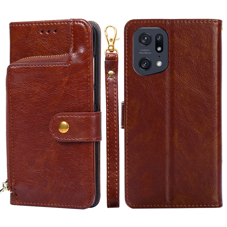 Zipper Bag Leather Phone Case – Card Slot, Leather, TPU, For OPPO Find X5 Pro, For OPPO K10 5G, For OPPO K10 Pro 5G, For OPPO Reno7 4G/F21 Pro 4G, For OPPO Reno7 5G Global/Find X5 Lite, For OPPO Realme 9 Pro For OPPO Find X5 Pro Brown