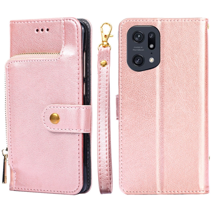 Zipper Bag Leather Phone Case – Card Slot, Leather, TPU, For OPPO Find X5 Pro, For OPPO K10 5G, For OPPO K10 Pro 5G, For OPPO Reno7 4G/F21 Pro 4G, For OPPO Reno7 5G Global/Find X5 Lite, For OPPO Realme 9 Pro For OPPO Find X5 Pro Rose Gold