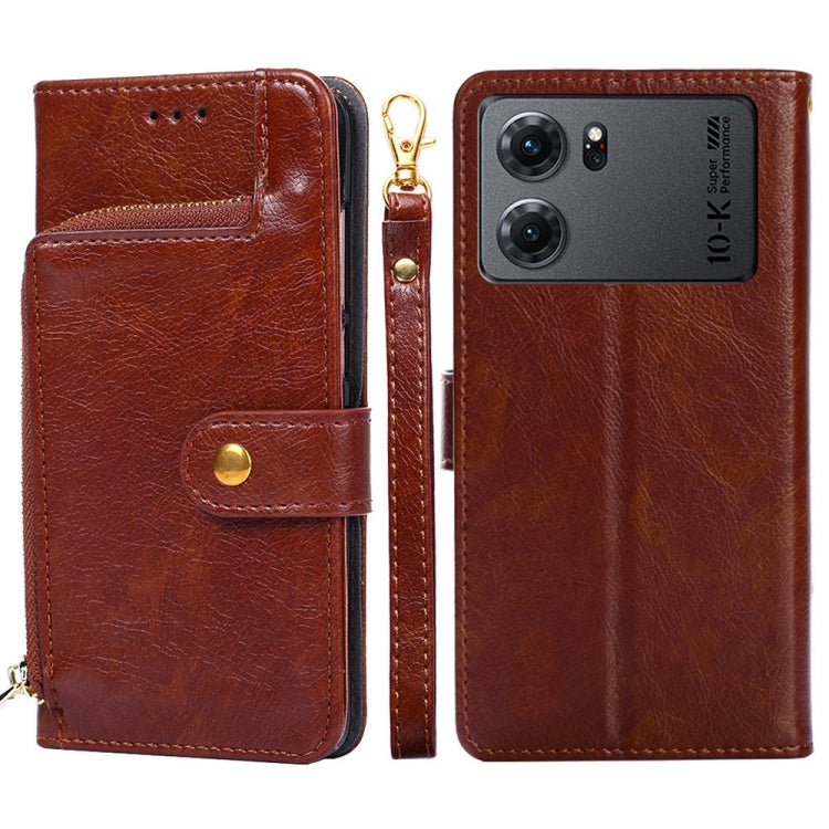 Zipper Bag Leather Phone Case – Card Slot, Leather, TPU, For OPPO Find X5 Pro, For OPPO K10 5G, For OPPO K10 Pro 5G, For OPPO Reno7 4G/F21 Pro 4G, For OPPO Reno7 5G Global/Find X5 Lite, For OPPO Realme 9 Pro For OPPO K10 5G Brown