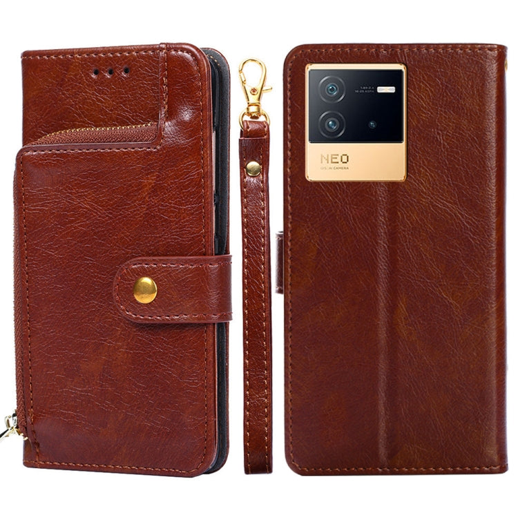Zipper Bag Leather Phone Case – Card Slot, Leather, TPU, For vivo iQOO 9 5G, For vivo IQOO Neo6 5G, For vivo iQOO U5 5G, For vivo S12/V23, For vivo S12 Pro/V23 Pro, For vivo X80 Pro China For vivo IQOO Neo6 5G Brown