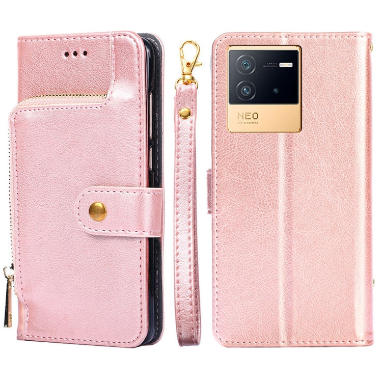 Zipper Bag Leather Phone Case – Card Slot, Leather, TPU, For vivo iQOO 9 5G, For vivo IQOO Neo6 5G, For vivo iQOO U5 5G, For vivo S12/V23, For vivo S12 Pro/V23 Pro, For vivo X80 Pro China For vivo IQOO Neo6 5G Rose Gold