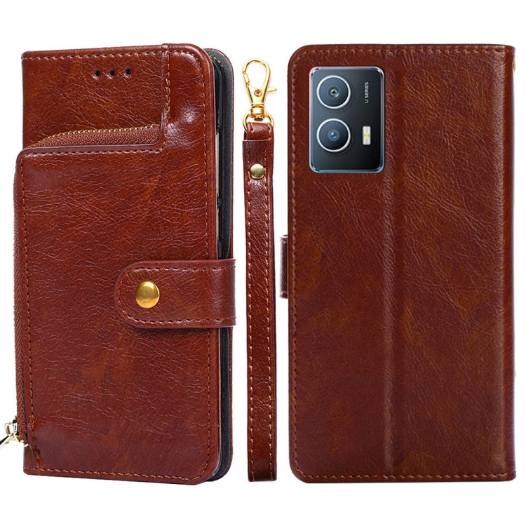 Zipper Bag Leather Phone Case – Card Slot, Leather, TPU, For vivo iQOO 9 5G, For vivo IQOO Neo6 5G, For vivo iQOO U5 5G, For vivo S12/V23, For vivo S12 Pro/V23 Pro, For vivo X80 Pro China For vivo iQOO U5 5G Brown