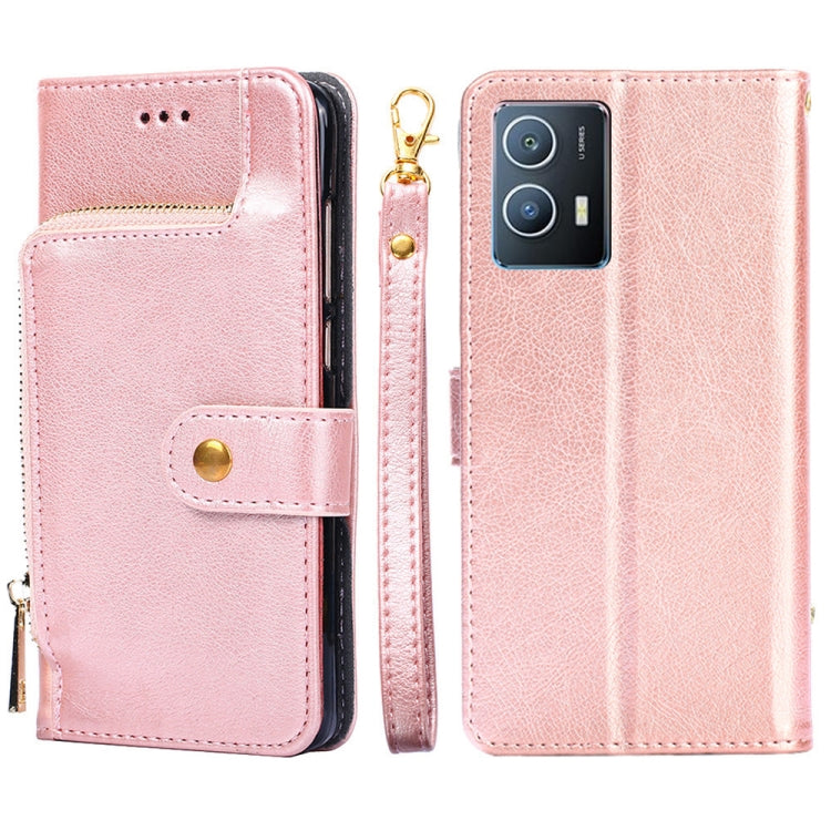 Zipper Bag Leather Phone Case – Card Slot, Leather, TPU, For vivo iQOO 9 5G, For vivo IQOO Neo6 5G, For vivo iQOO U5 5G, For vivo S12/V23, For vivo S12 Pro/V23 Pro, For vivo X80 Pro China For vivo iQOO U5 5G Rose Gold